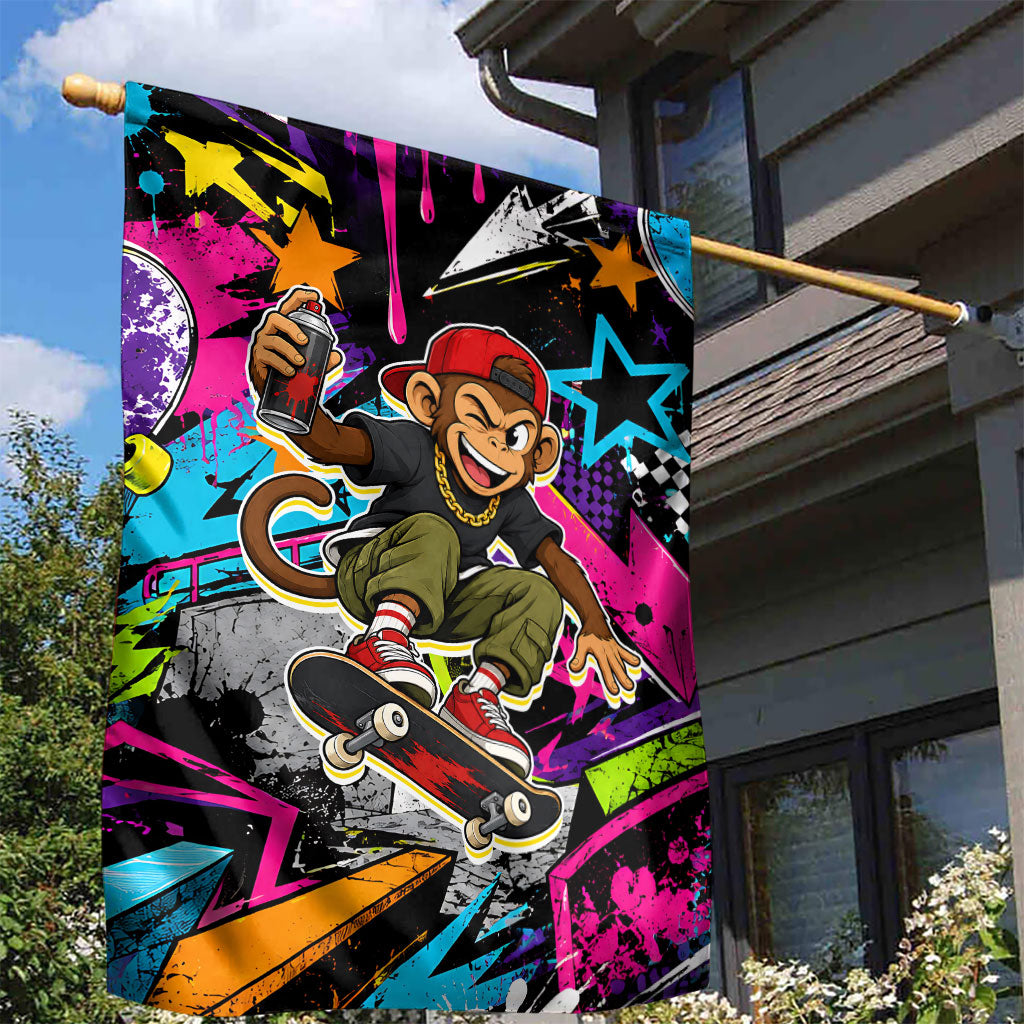 Skateboarding Monkey Garden Flag Neon Graffiti Spray Paint Urban Streetwear Art