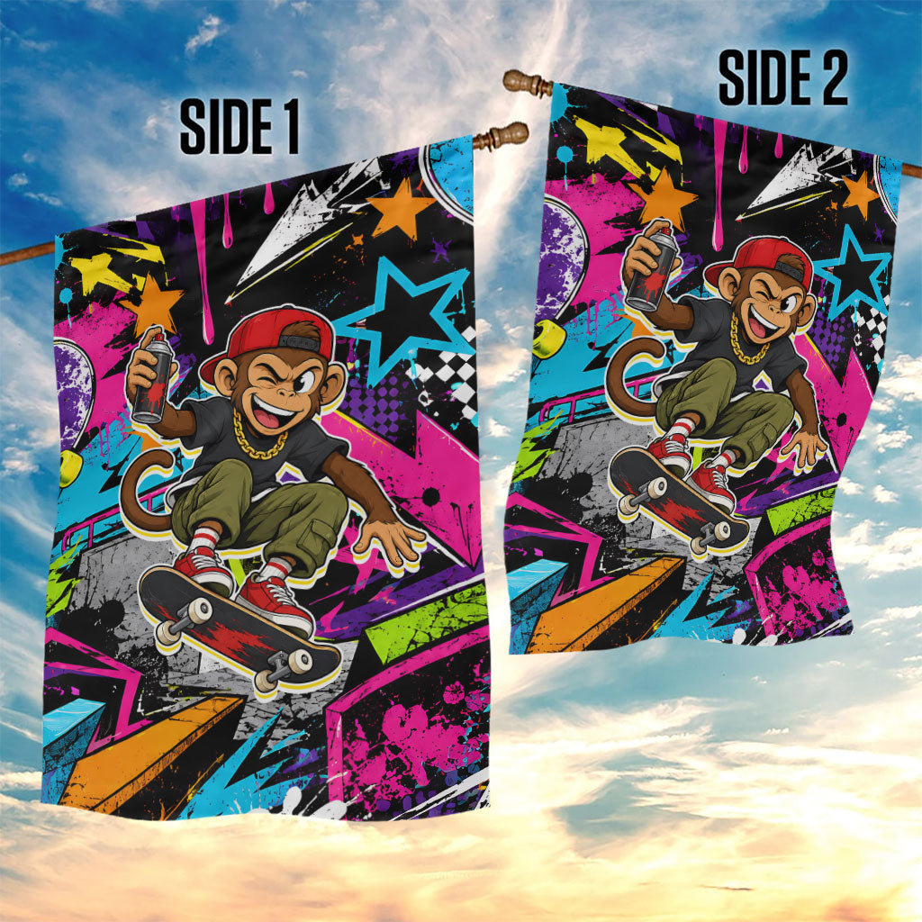 Skateboarding Monkey Garden Flag Neon Graffiti Spray Paint Urban Streetwear Art