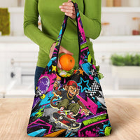 Skateboarding Monkey Grocery Bag Neon Graffiti Spray Paint Urban Streetwear Art