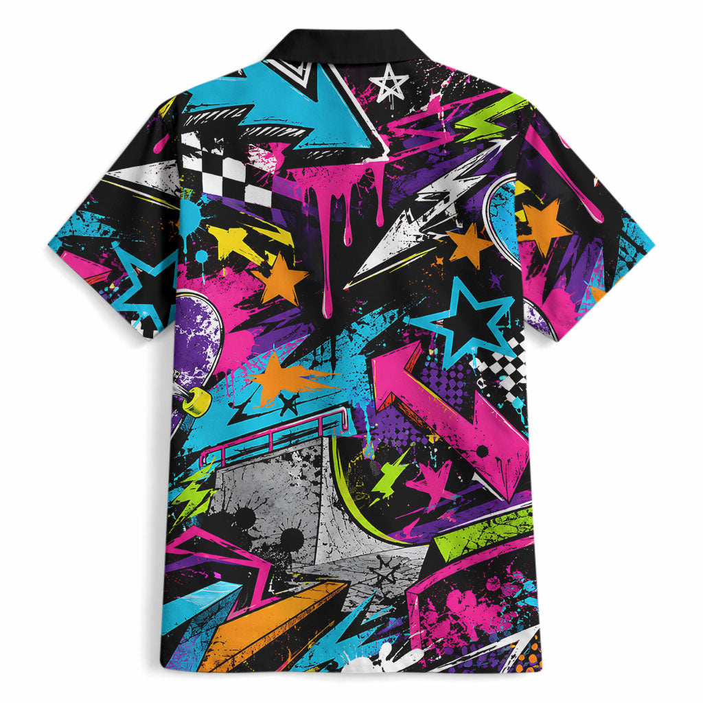 Skateboarding Monkey Hawaiian Shirt Neon Graffiti Spray Paint Urban Streetwear Art