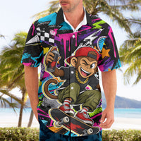 Skateboarding Monkey Hawaiian Shirt Neon Graffiti Spray Paint Urban Streetwear Art