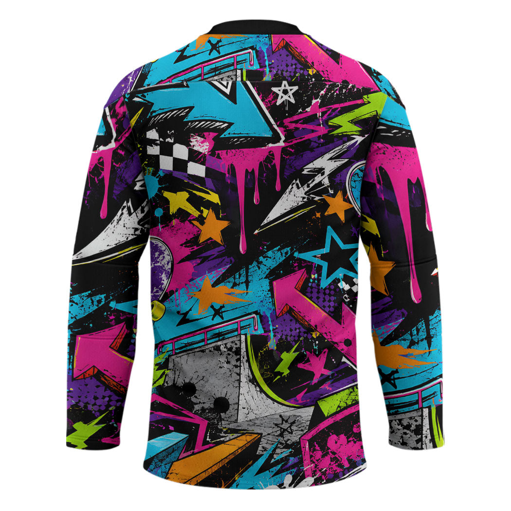 Skateboarding Monkey Hockey Jersey Neon Graffiti Spray Paint Urban Streetwear Art