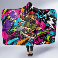 Skateboarding Monkey Hooded Blanket Neon Graffiti Spray Paint Urban Streetwear Art