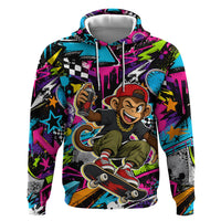 Skateboarding Monkey Hoodie Neon Graffiti Spray Paint Urban Streetwear Art