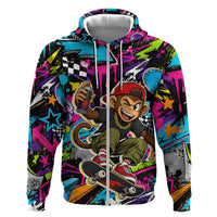 Skateboarding Monkey Hoodie Neon Graffiti Spray Paint Urban Streetwear Art
