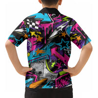 Skateboarding Monkey Kid Hawaiian Shirt Neon Graffiti Spray Paint Urban Streetwear Art