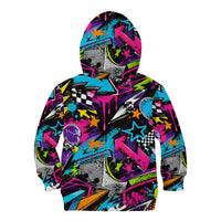 Skateboarding Monkey Kid Hoodie Neon Graffiti Spray Paint Urban Streetwear Art