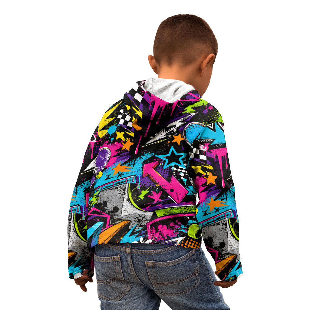 Skateboarding Monkey Kid Hoodie Neon Graffiti Spray Paint Urban Streetwear Art