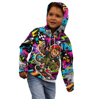Skateboarding Monkey Kid Hoodie Neon Graffiti Spray Paint Urban Streetwear Art