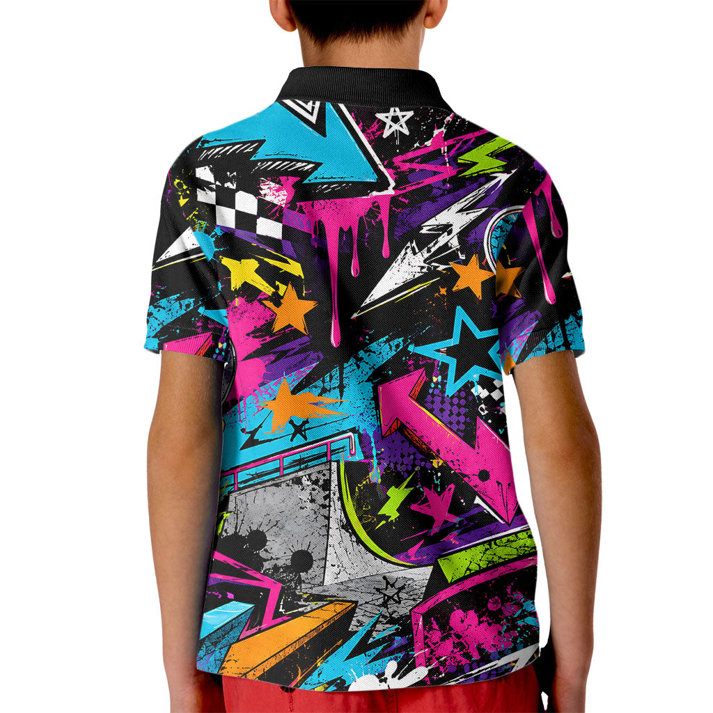 Skateboarding Monkey Kid Polo Shirt Neon Graffiti Spray Paint Urban Streetwear Art
