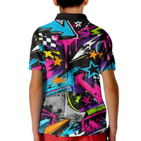 Skateboarding Monkey Kid Polo Shirt Neon Graffiti Spray Paint Urban Streetwear Art