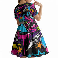 Skateboarding Monkey Kid Short Sleeve Dress Neon Graffiti Spray Paint Urban Streetwear Art