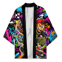 Skateboarding Monkey Kimono Neon Graffiti Spray Paint Urban Streetwear Art