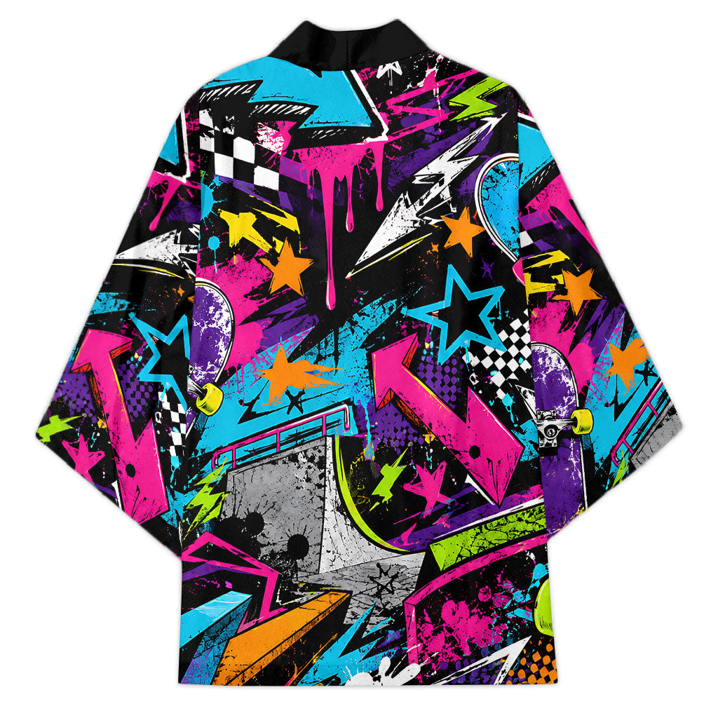 Skateboarding Monkey Kimono Neon Graffiti Spray Paint Urban Streetwear Art