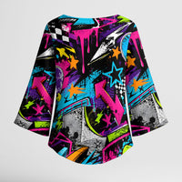 Skateboarding Monkey Kimono Sleeve Blouse Neon Graffiti Spray Paint Urban Streetwear Art