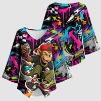 Skateboarding Monkey Kimono Sleeve Blouse Neon Graffiti Spray Paint Urban Streetwear Art