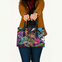 Skateboarding Monkey Leather Bag Neon Graffiti Spray Paint Urban Streetwear Art