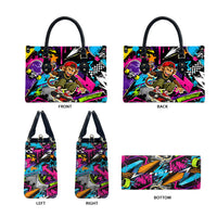 Skateboarding Monkey Leather Bag Neon Graffiti Spray Paint Urban Streetwear Art