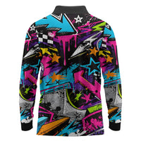Skateboarding Monkey Long Sleeve Polo Shirt Neon Graffiti Spray Paint Urban Streetwear Art