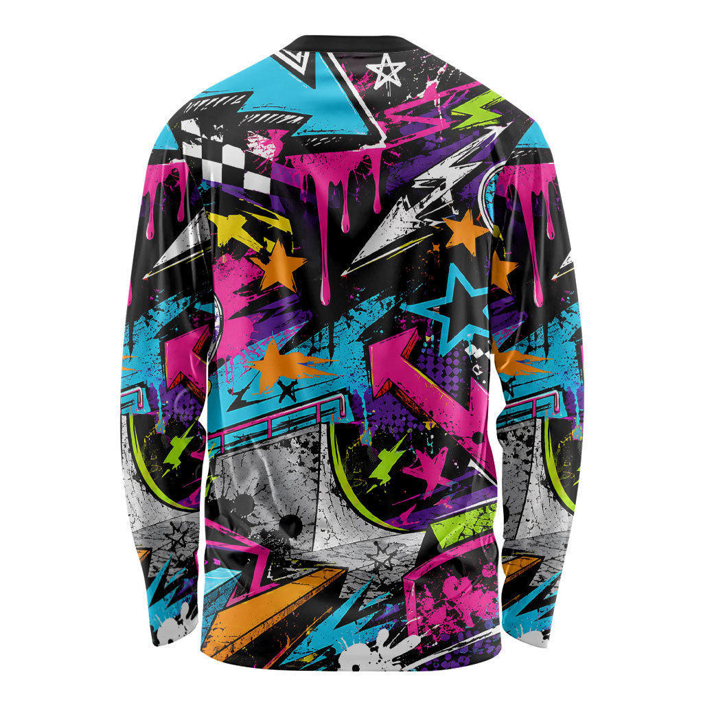 Skateboarding Monkey Long Sleeve Shirt Neon Graffiti Spray Paint Urban Streetwear Art