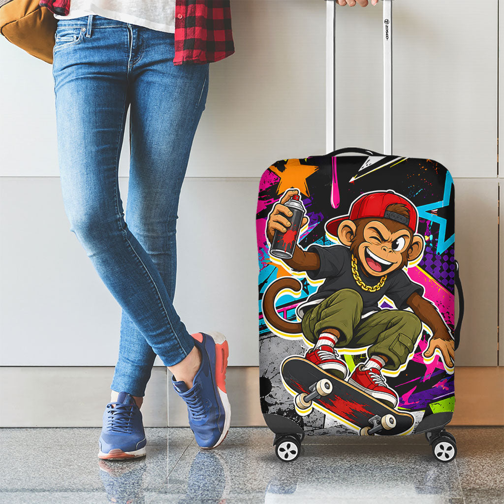 Skateboarding Monkey Luggage Cover Neon Graffiti Spray Paint Urban Streetwear Art