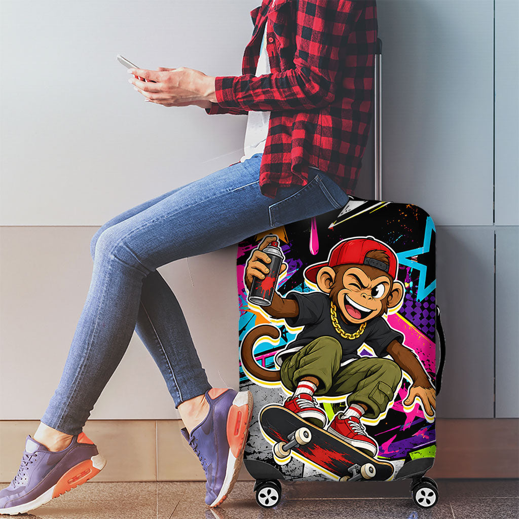 Skateboarding Monkey Luggage Cover Neon Graffiti Spray Paint Urban Streetwear Art