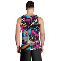 Skateboarding Monkey Men Tank Top Neon Graffiti Spray Paint Urban Streetwear Art