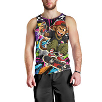 Skateboarding Monkey Men Tank Top Neon Graffiti Spray Paint Urban Streetwear Art
