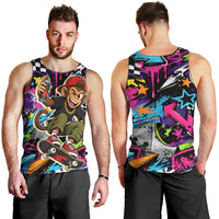 Skateboarding Monkey Men Tank Top Neon Graffiti Spray Paint Urban Streetwear Art