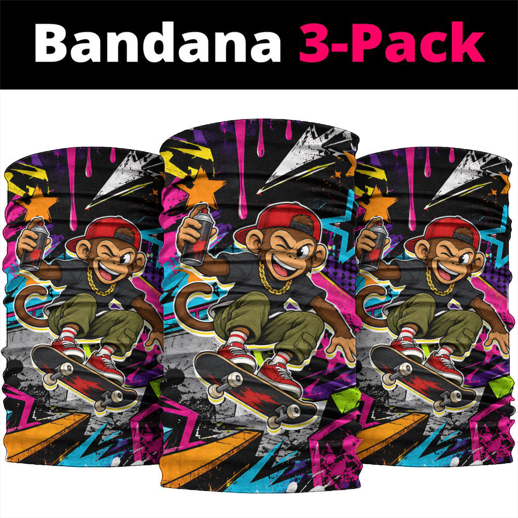 Skateboarding Monkey Neck Gaiter Neon Graffiti Spray Paint Urban Streetwear Art