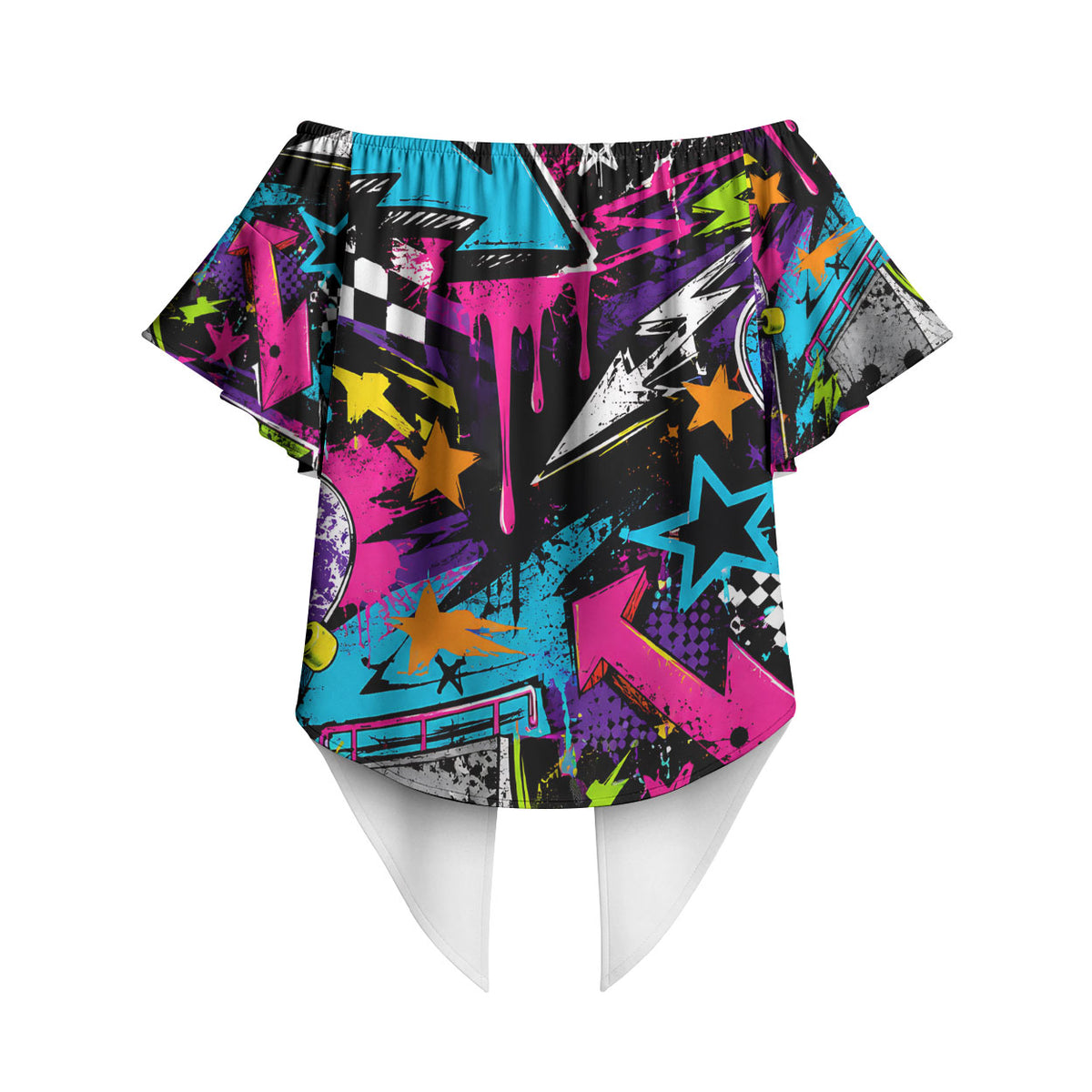 Skateboarding Monkey Off Shoulder Wrap Waist Top Neon Graffiti Spray Paint Urban Streetwear Art