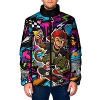 Skateboarding Monkey Padded Jacket Neon Graffiti Spray Paint Urban Streetwear Art