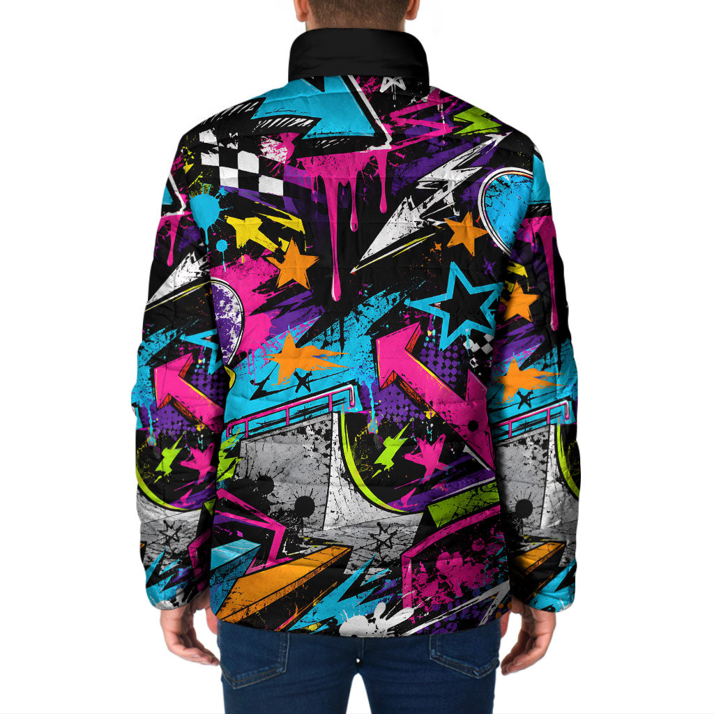 Skateboarding Monkey Padded Jacket Neon Graffiti Spray Paint Urban Streetwear Art