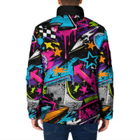 Skateboarding Monkey Padded Jacket Neon Graffiti Spray Paint Urban Streetwear Art