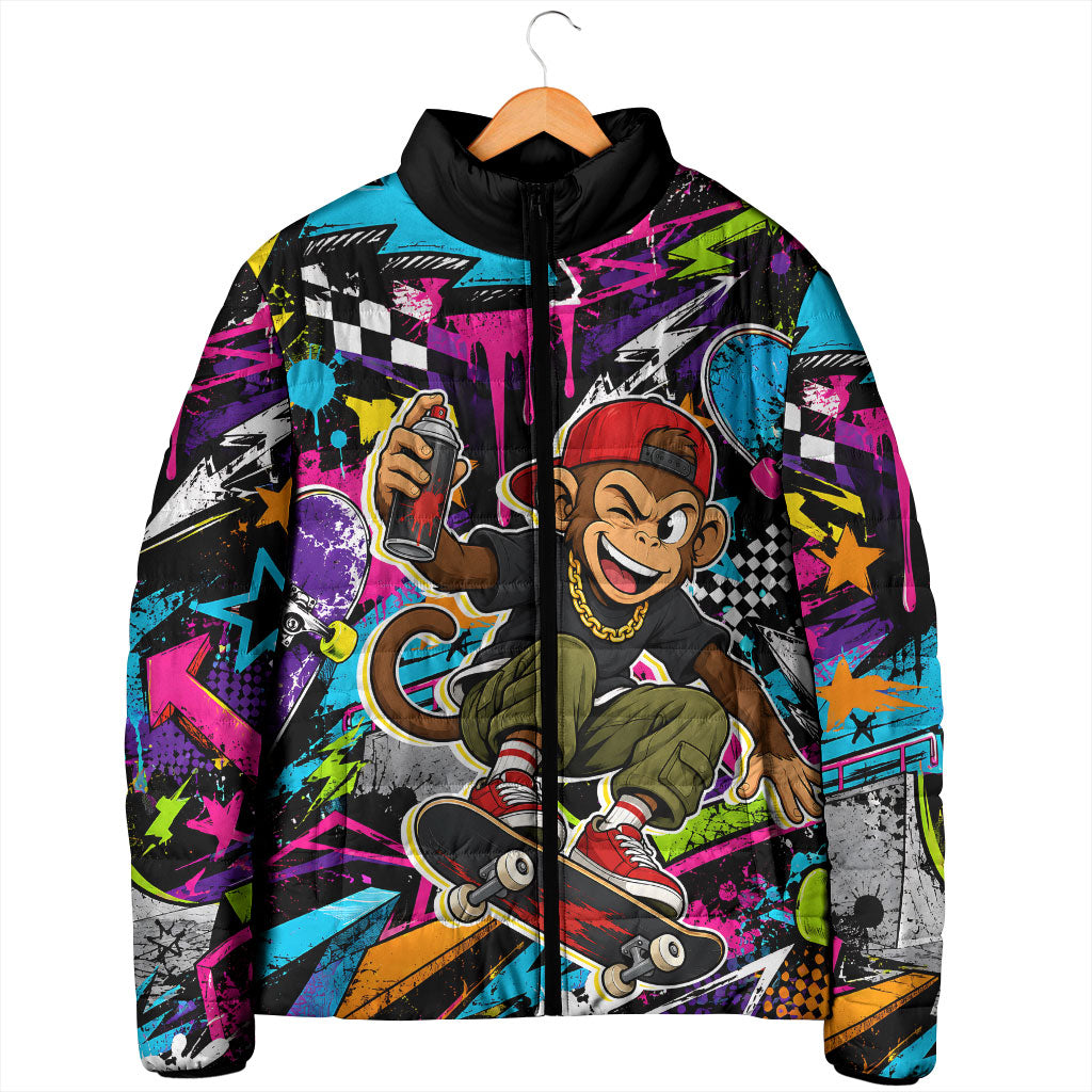Skateboarding Monkey Padded Jacket Neon Graffiti Spray Paint Urban Streetwear Art