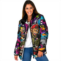 Skateboarding Monkey Padded Jacket Neon Graffiti Spray Paint Urban Streetwear Art