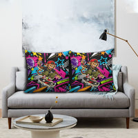 Skateboarding Monkey Pillow Cover Neon Graffiti Spray Paint Urban Streetwear Art
