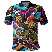 Skateboarding Monkey Polo Shirt Neon Graffiti Spray Paint Urban Streetwear Art
