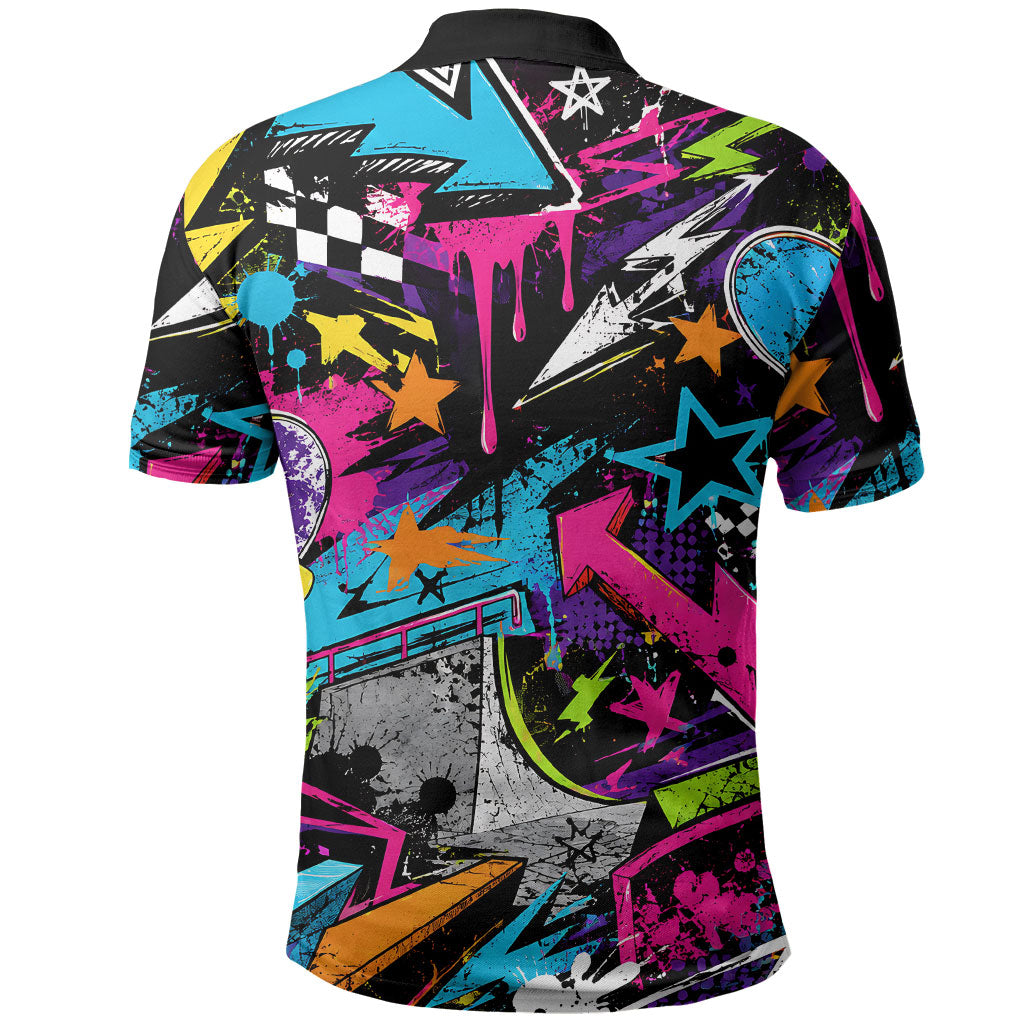 Skateboarding Monkey Polo Shirt Neon Graffiti Spray Paint Urban Streetwear Art