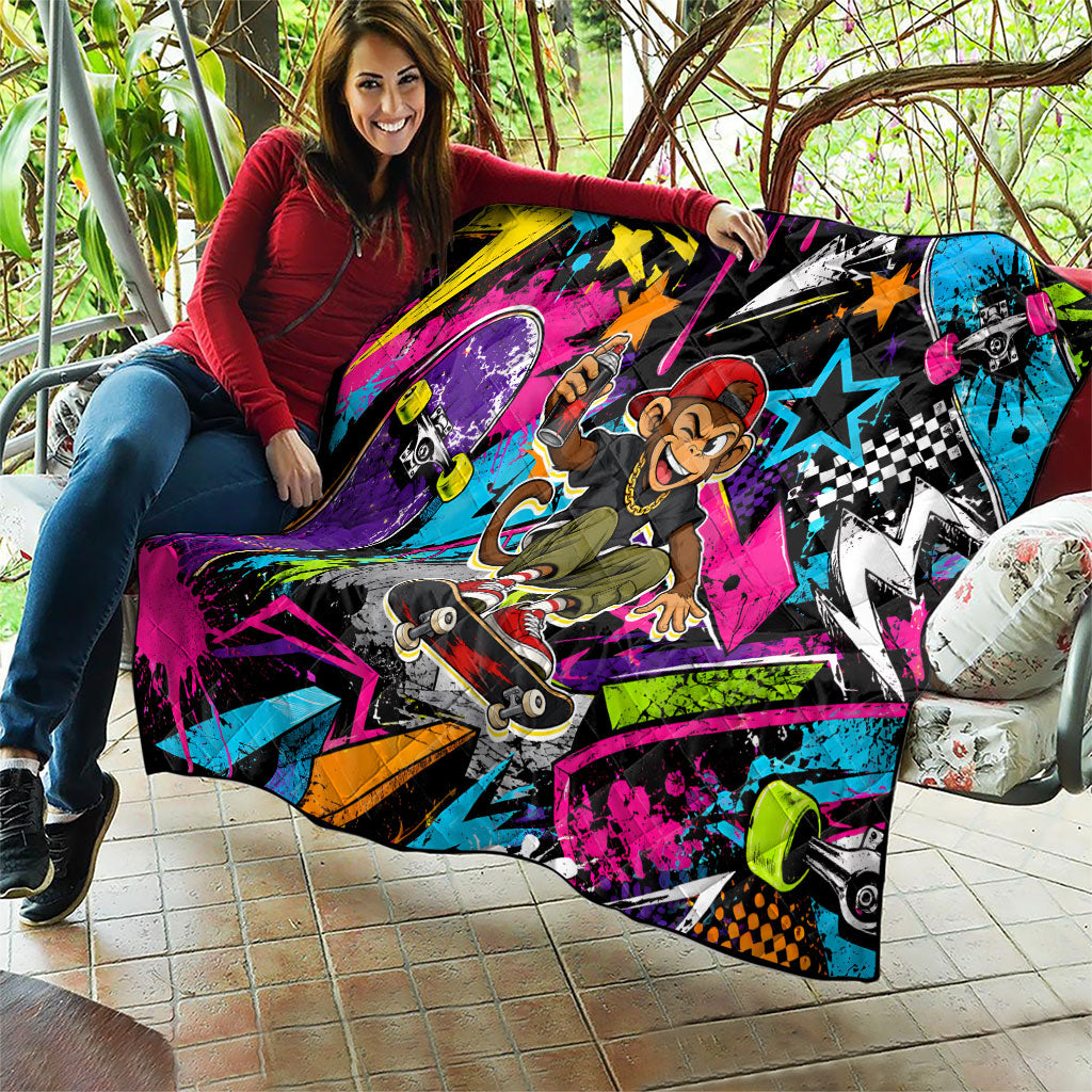 Skateboarding Monkey Quilt Neon Graffiti Spray Paint Urban Streetwear Art