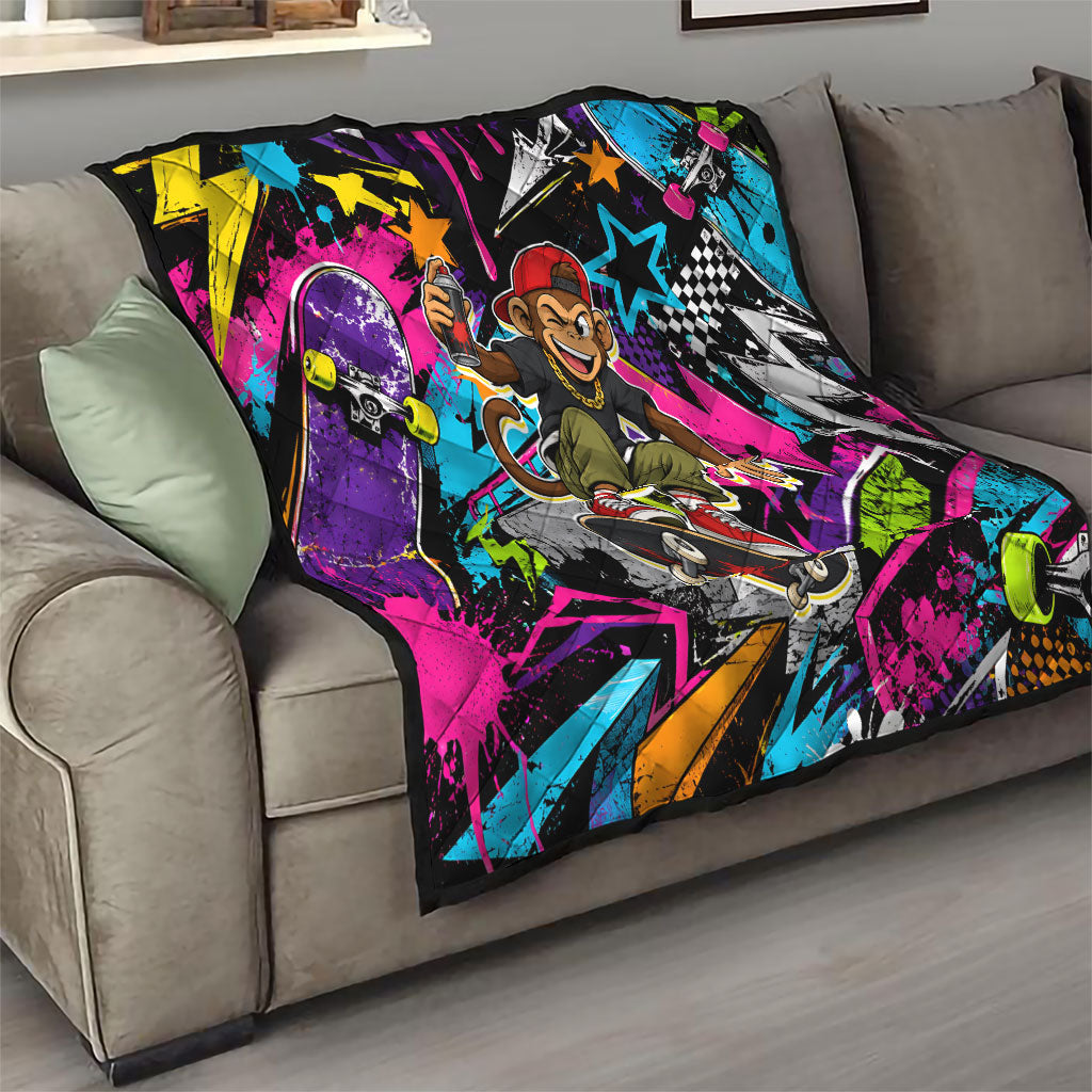 Skateboarding Monkey Quilt Neon Graffiti Spray Paint Urban Streetwear Art