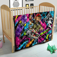 Skateboarding Monkey Quilt Neon Graffiti Spray Paint Urban Streetwear Art