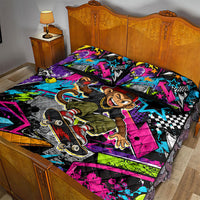 Skateboarding Monkey Quilt Bed Set Neon Graffiti Spray Paint Urban Streetwear Art