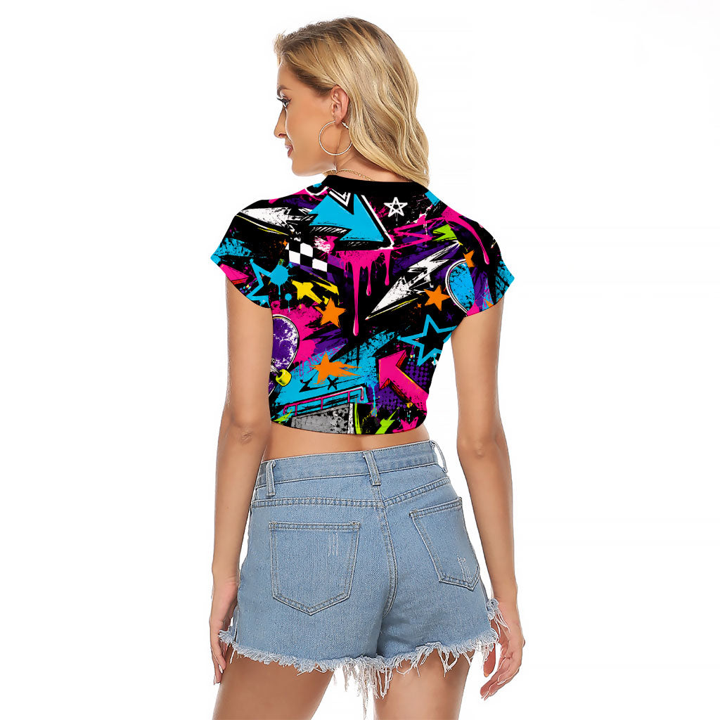 Skateboarding Monkey Raglan Cropped T Shirt Neon Graffiti Spray Paint Urban Streetwear Art