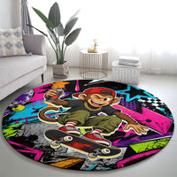 Skateboarding Monkey Round Carpet Neon Graffiti Spray Paint Urban Streetwear Art