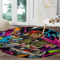 Skateboarding Monkey Round Carpet Neon Graffiti Spray Paint Urban Streetwear Art