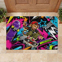 Skateboarding Monkey Rubber Doormat Neon Graffiti Spray Paint Urban Streetwear Art