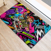 Skateboarding Monkey Rubber Doormat Neon Graffiti Spray Paint Urban Streetwear Art