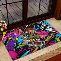 Skateboarding Monkey Rubber Doormat Neon Graffiti Spray Paint Urban Streetwear Art