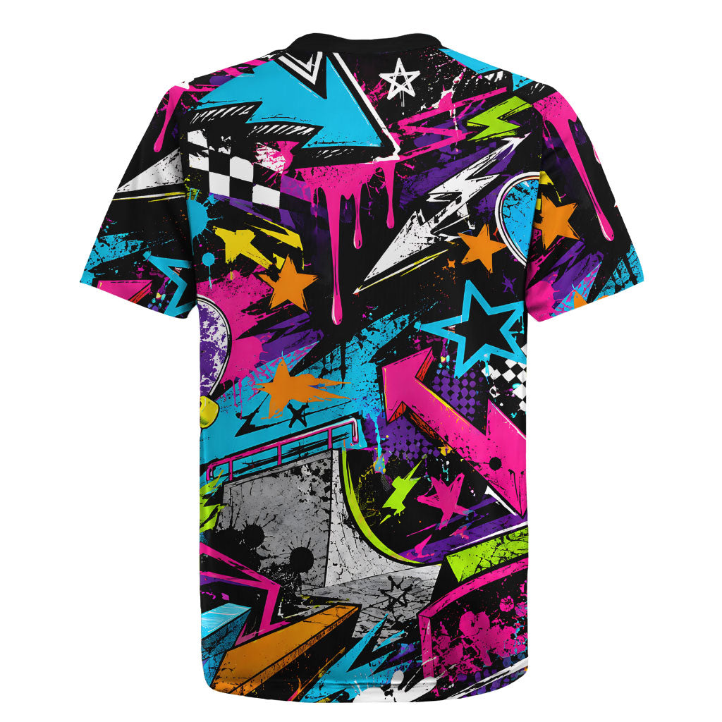Skateboarding Monkey Rugby Jersey Neon Graffiti Spray Paint Urban Streetwear Art